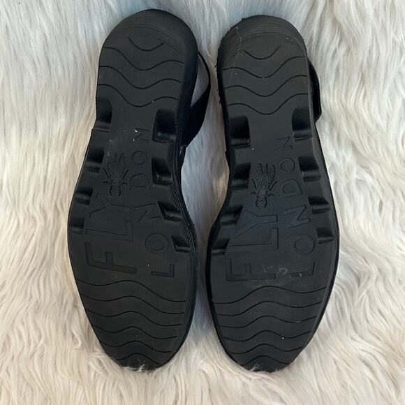 Fly London Palp Leather Wedge Sandals Peep Toe Logo Slingback, Black - Picture 9 of 13